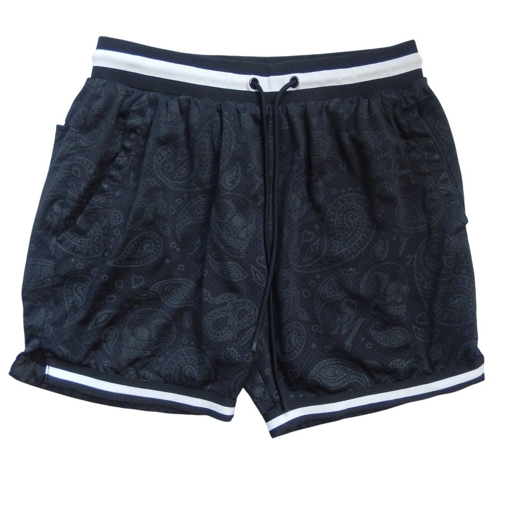 Saint Morta Mens Black Paisley Skull Mesh Basketball Shorts Large Streetwear